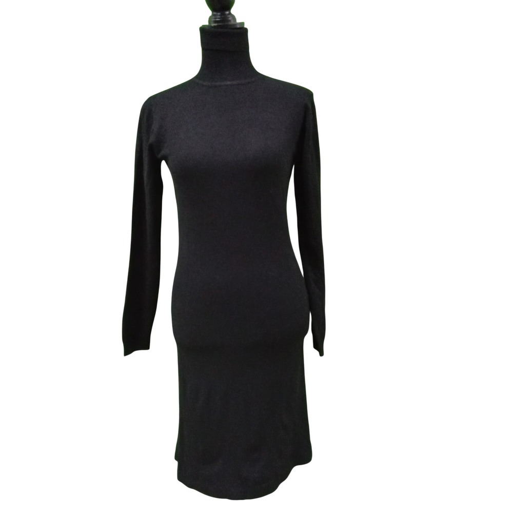 Womens Black Turtleneck Sweater Dress Long Sleeve‎ Knit Bodycon Knee Length